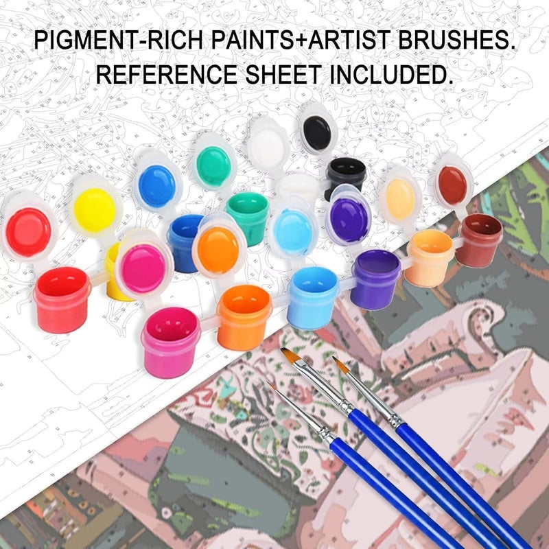 Aihonmin Rustic Style DIY Oil Painting on Canvas 16x20 Inch Paint by Numbers for Adults Kids Flower Oil Lamp and Apple Acrylic Pigment Watercolor Paint Kits Retro European Style Home Wall Decor(Frameless) - Image 5
